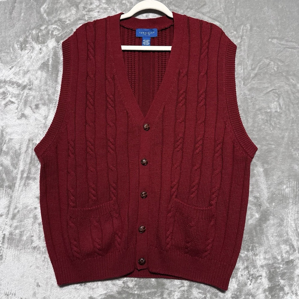 Vintage Towncraft Mens Cableknit Sweater Vest 2XLarge Old Money preppy Academia